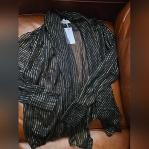 Salt Murphy Andreas Top Silk Metallic Black and Gold Stripes Mens Small Nwt